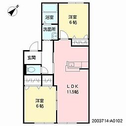 モンパルク上南部 2LDKの間取図画像