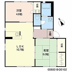 ビーチヒルD棟 2LDKの間取図画像