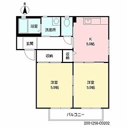 ガーデンホームズ大原C 2Kの間取図画像