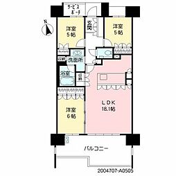 照葉テラスパークカーサ01−505 5階3LDKの間取り
