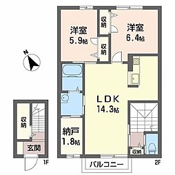 シエル・アクーユ 2SLDKの間取図画像