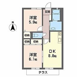 グレイスコートB 2DKの間取図画像