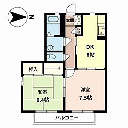グリーンヒルズ西之町 2DKの間取図画像