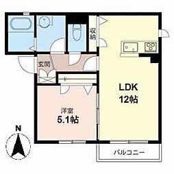 KURA北花田 1LDKの間取図画像