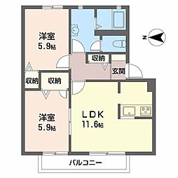 鍵田ハイツ 2LDKの間取図画像