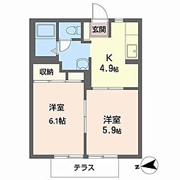 八重スカイハイツ 2Kの間取図画像