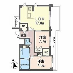 アイエフコート西宮 2LDKの間取図画像