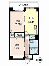 ラフィーネ昭和町 2DKの間取図画像