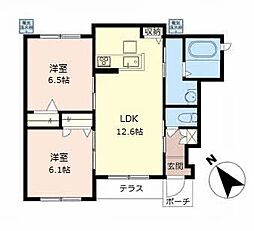 プランドールイズミ 2LDKの間取図画像