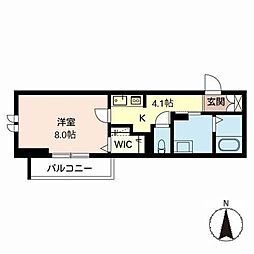 シャーメゾンハイクレア 1Kの間取図画像