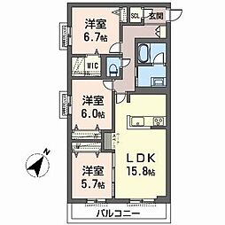 オカバ姫路青山シャーメゾンA 3LDKの間取図画像