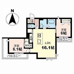 LASUITESAKAIHIGASHI 2LDKの間取図画像
