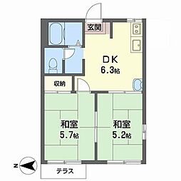 タウニィほととぎす 2DKの間取図画像