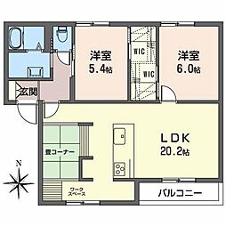 フラッツ安信北棟 2LDKの間取図画像
