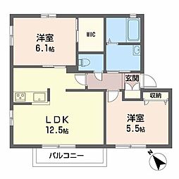 ドルチェ上津台 2LDKの間取図画像