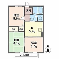 サンハイツ 3Kの間取図画像