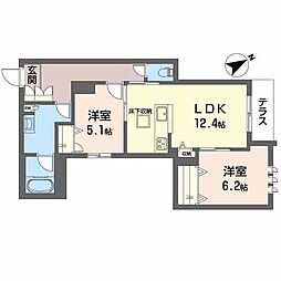 シャーメゾン カレ リアンジュ 2LDKの間取図画像