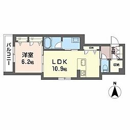 シャーメゾン膳所本町 2階1LDKの間取り