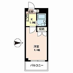 光陽マンション 2階1Kの間取り