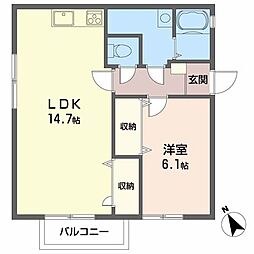 カトルレーヴ 1LDKの間取図画像