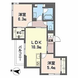 シャーメゾンガーデンズ旭が丘 2LDKの間取図画像