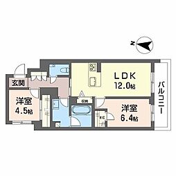 シャーメゾンガーデンズ旭が丘 2LDKの間取図画像