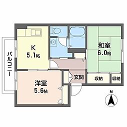 ディアス須磨山手F棟 2Kの間取図画像