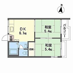 フラット泉尾B棟 2DKの間取図画像