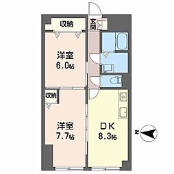 21北堀江ビル 2DKの間取図画像