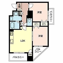 難波サウスヴィラ 2LDKの間取図画像