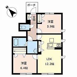 プランドールF 2LDKの間取図画像