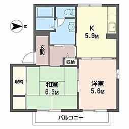 ディアスさかとがはらC棟 1LDKの間取図画像