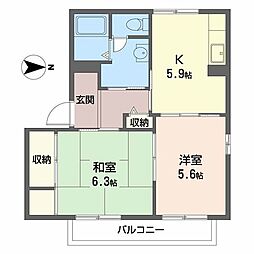 ディアスさかとがはらC棟 2Kの間取図画像