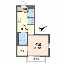 リヴェール渚B棟 1Kの間取図画像
