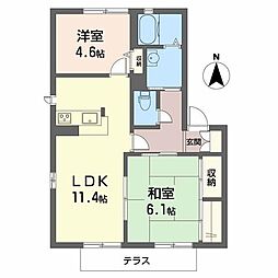 奥野ハイツ 2LDKの間取図画像