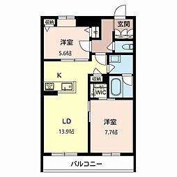 クローバーテラス3 2LDKの間取図画像