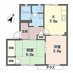 坂の久保ハイツE棟 2Kの間取図画像