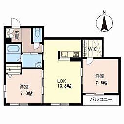 シャーメゾンまはたぎ同志社山手 2階2LDKの間取り