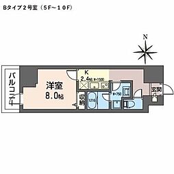 プラシーデンス本町 8階1Kの間取り