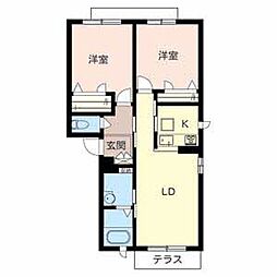 フェリシード 0102 1階2LDKの間取り