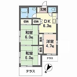 コスモハイツイシバシ 3DKの間取図画像