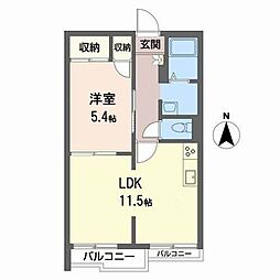 フローレンス緑B棟 1LDKの間取図画像
