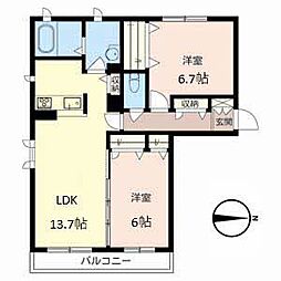 シャーメゾン茨田大宮 2LDKの間取図画像
