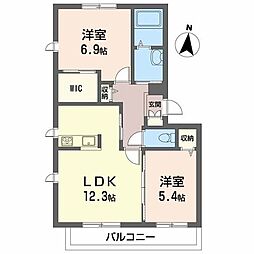 ル・シュマン塚口 2LDKの間取図画像
