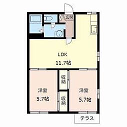 野田ハイツ 2LDKの間取図画像