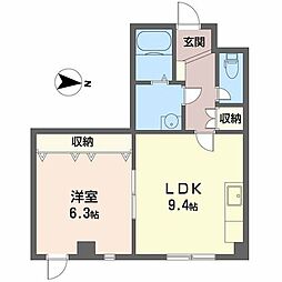 シャルム皇子山 1LDKの間取図画像