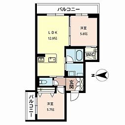 シャーメゾンまほろば 2LDKの間取図画像