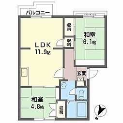 ハイツイーストベル 2LDKの間取図画像