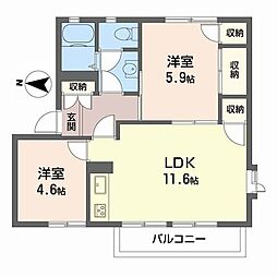 メゾン六甲E棟 2LDKの間取図画像