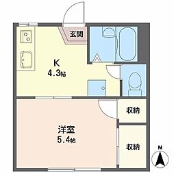 グリーンハイム 1Kの間取図画像
